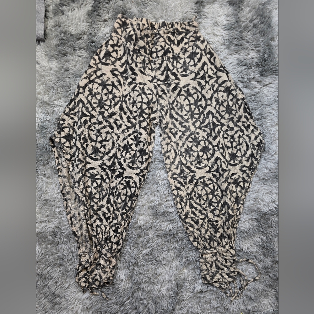 Black and Cream Open Tie Leg Palazzo Pants